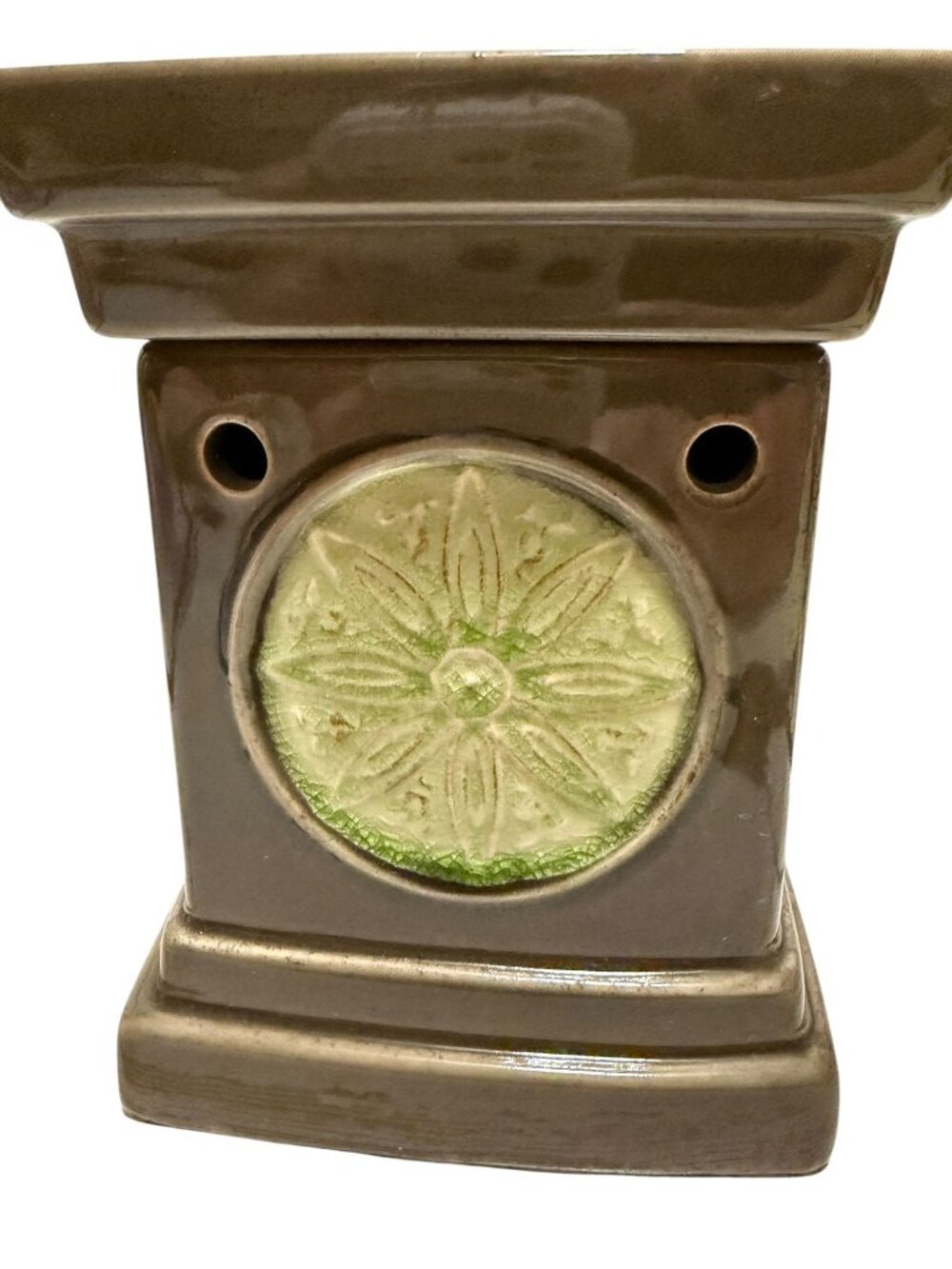 Scentsy Electric Wax Warmer Lotus Flower Green Brown Spring Summer Works - Picture 3 of 11